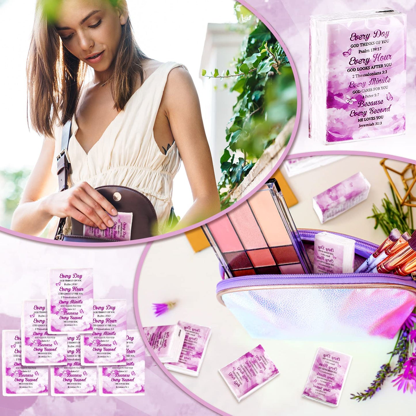 60 Pack Christian Facial Tissues Pocket Size Facial Tissues with Bible Verse Wallet Tissues Travel Tissues Pocket Tissues Travel Size 3 ply Individual Tissue Packs for Wedding Graduation Ceremony