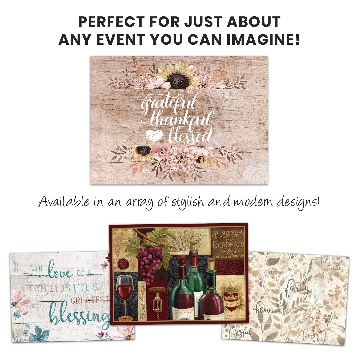 Blissful Living Set of 4 Placemats, Stain Resistant - Decorate Your Kitchen Table with Our Beautiful Rectangle pad placemat (Thankful Wood)
