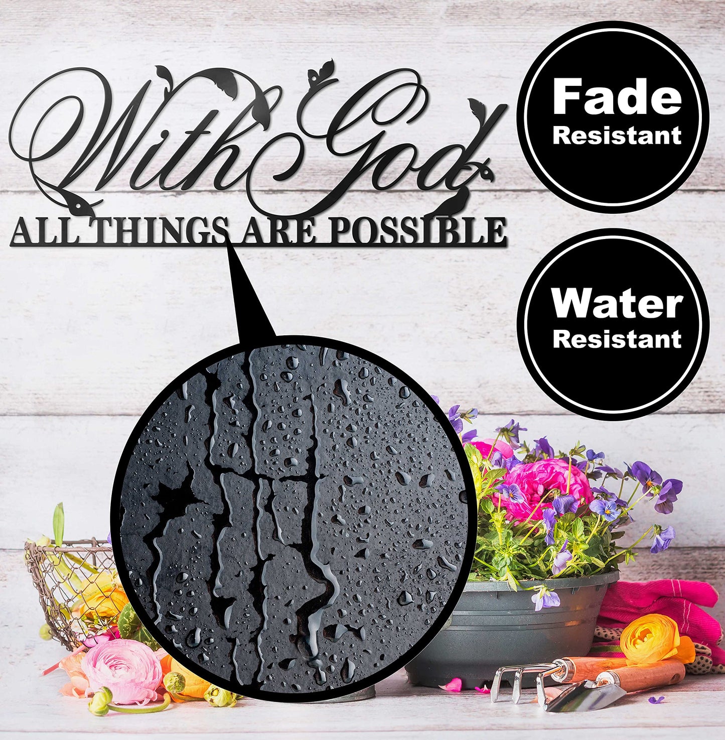 Vivegate With God All Things Are Possible Sign Metal Wall Decor, 18"X12" Inch Religious Scripture Black Christian Bible Verses Everthing Is Possible with God Bibical Wall Hanging Decoration