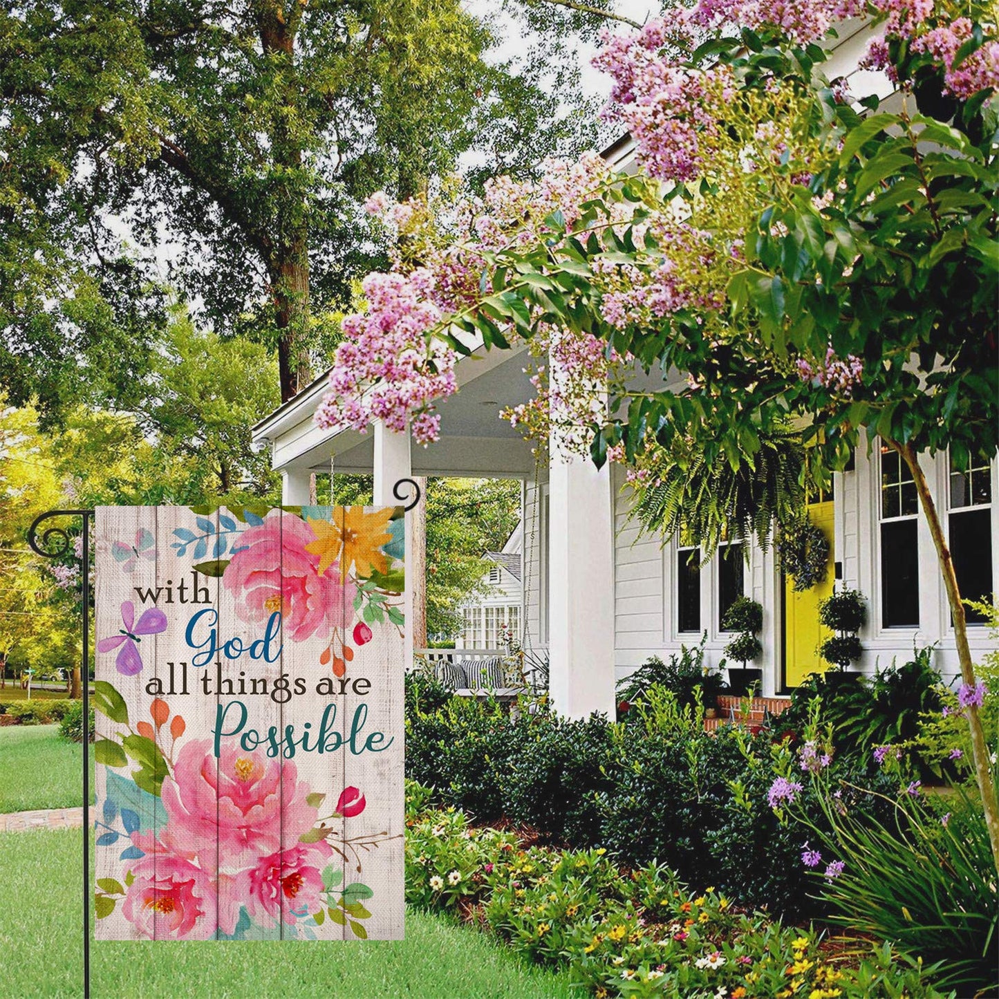 Artofy with God all Things are Possible Christian Home Decorative Garden Flag, Spring Summer Religious House Yard Outdoor Peony Flower, Inspirational Butterfly Outside Farmhouse Small Decor 12 x 18