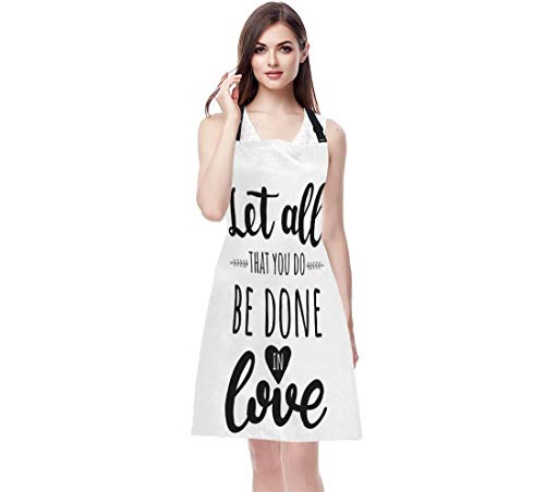 EKOBLA Let All That You Do Be Done In Love Aprons Motivational Bible Quote Christian Verse Waterproof Resistant Chef Cooking Kitchen BBQ Adjustable Aprons for Women Men 27x31 Inch