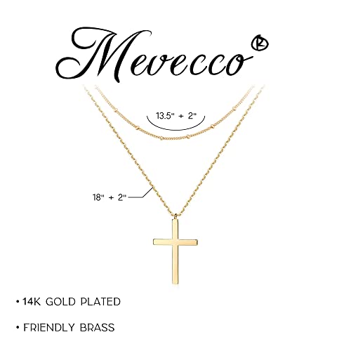 MEVECCO Gold Layered Cross Necklace for Women,18K Gold Plated Cute Faith/Jesus Charm Satellite Bead Chain Necklace
