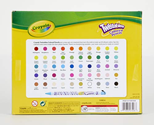 Crayola Twistables Colored Pencil Set (50ct), No Sharpen Colored Pencils For Kids, Coloring Book Pencils, Stocking Stuffers for Kids, Holiday Gift, 4+