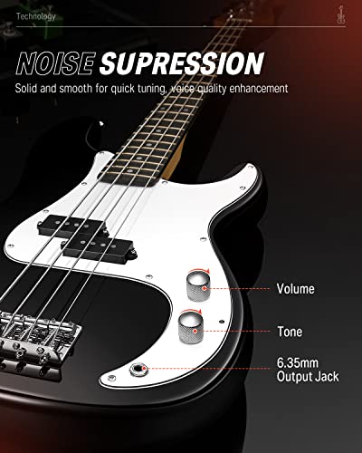 Donner Electric Bass Guitar 4 Strings Full-Size Standard Bass PB-Style Beginner Kit Black for Starter with Free Online Lesson Gig Bag Guitar Strap and Guitar Cable, DPB-510D