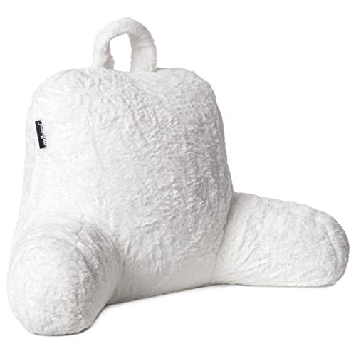 Milliard Reading Pillow, Sit Up Pillow for Bed, Back Rest Pillow, with Faux Fur, Removable Cover, 8x15 inches, Made with Shredded Memory Foam (White)