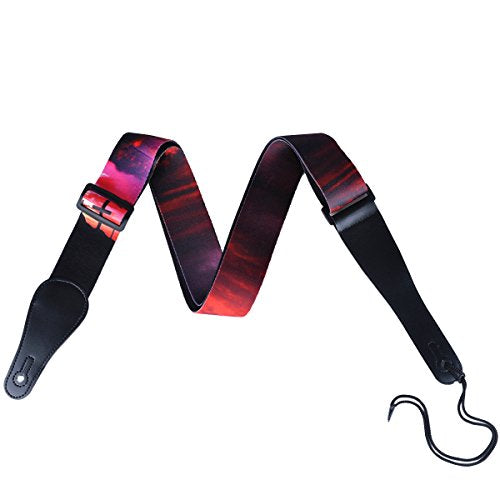 Guitar Strap for Acoustic - Vintage Strap for Classical and Electric Guitars Adjustable Soft Polyester Cotton Strap with Free Guitar Picks (Sunset)