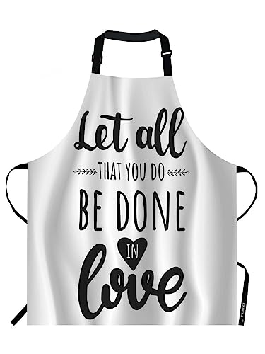 EKOBLA Let All That You Do Be Done In Love Aprons Motivational Bible Quote Christian Verse Waterproof Resistant Chef Cooking Kitchen BBQ Adjustable Aprons for Women Men 27x31 Inch
