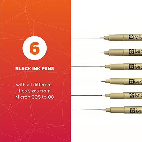 Sakura Pigma Micron Ink Pens Set of 6 Colors 005 0.20mm Great for Coloring, Bible  Study Pens, Inductive Bible Study 