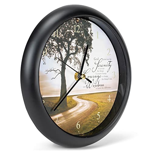 Mark Feldstein & Associates Serenity Prayer Inspirational Sleek Black 8 inch Three Hymn Sound Clock
