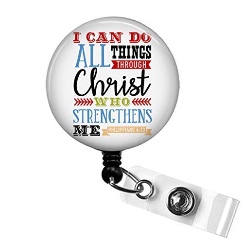 BIBLE VERSE Nursing Badge Reel, I Can Do All Things Through Christ Phil 4:13 - Retractable ID Badge Reel With Swivel Pinch Clip, Mylar Button Nurse Badge Holder, Nurse Graduation Gifts