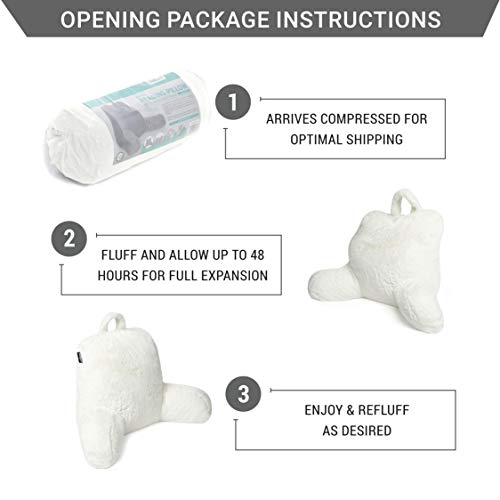 Milliard Reading Pillow, Sit Up Pillow for Bed, Back Rest Pillow, with Faux Fur, Removable Cover, 8x15 inches, Made with Shredded Memory Foam (White)