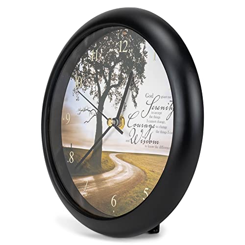 Mark Feldstein & Associates Serenity Prayer Inspirational Sleek Black 8 inch Three Hymn Sound Clock
