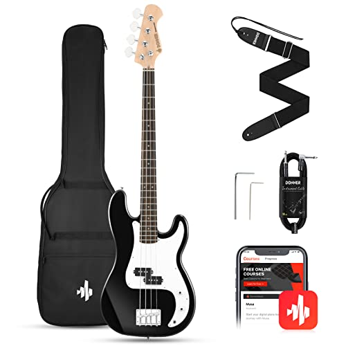 Donner Electric Bass Guitar 4 Strings Full-Size Standard Bass PB-Style Beginner Kit Black for Starter with Free Online Lesson Gig Bag Guitar Strap and Guitar Cable, DPB-510D