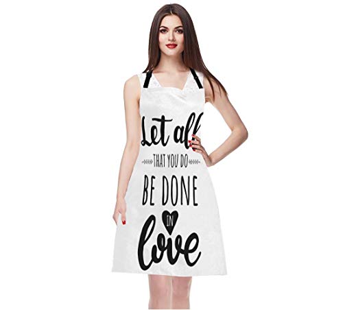 EKOBLA Let All That You Do Be Done In Love Aprons Motivational Bible Quote Christian Verse Waterproof Resistant Chef Cooking Kitchen BBQ Adjustable Aprons for Women Men 27x31 Inch