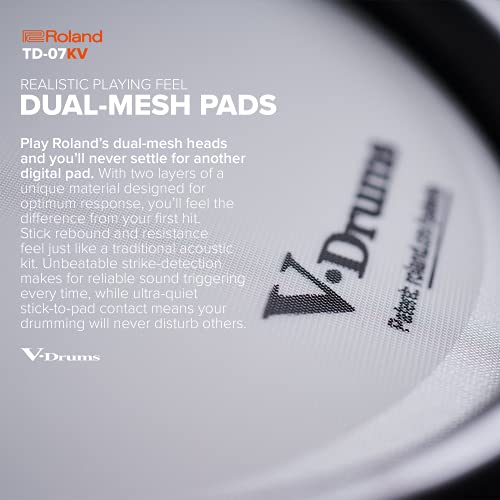 Roland TD-07KV Electronic V-Drums Kit – Legendary Dual-Ply All Mesh Head kit with superior expression and playability – Bluetooth Audio & MIDI – USB for recording audio and MIDI data – 40 FREE Melodic