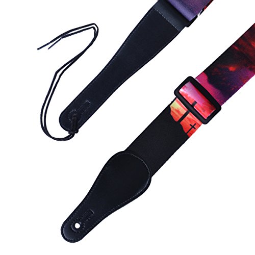 Guitar Strap for Acoustic - Vintage Strap for Classical and Electric Guitars Adjustable Soft Polyester Cotton Strap with Free Guitar Picks (Sunset)