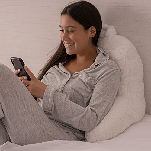 Milliard Reading Pillow, Sit Up Pillow for Bed, Back Rest Pillow, with Faux Fur, Removable Cover, 8x15 inches, Made with Shredded Memory Foam (White)