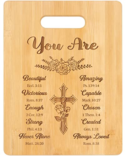 Pandasch Christian Gifts for Women, Unique Religious Gift for Women, Best Birthday Gift for Women Sister, Christian Christmas Gifts - Unique Engraved Bamboo Cutting Board with Inspirational Quotes