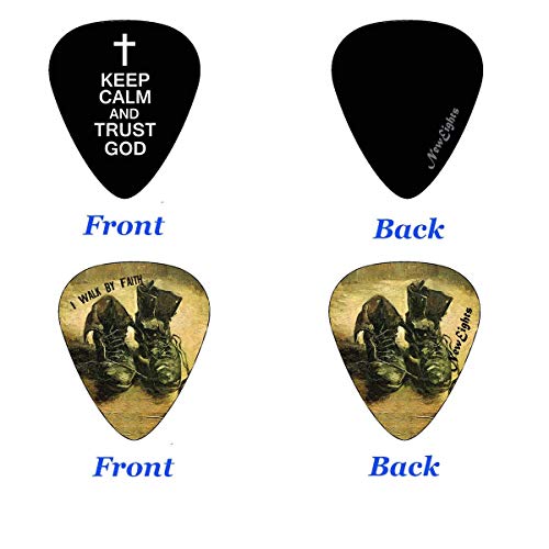 Christian Guitar Picks - 12 pack - Bible Inspirational Messages - Celluloid Medium by NewEights Best Gift for Church Pastor Worship Team Baptism