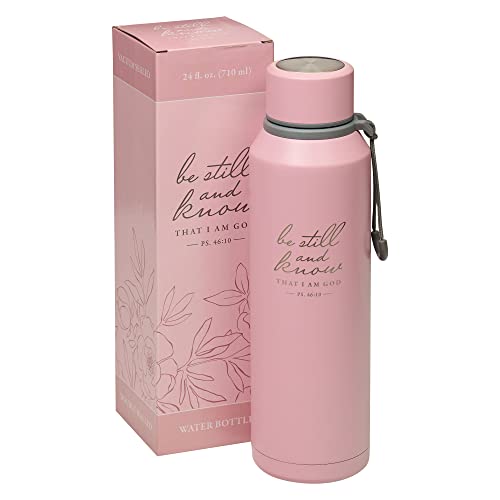 Christian Art Gifts Insulated Stainless Steel Double Wall Vacuum Sealed Water Bottle for Women: Be Still & Know - Psalm 46:10 Inspirational Bible Verse for Hot/Cold Liquids All Day, Pink, 24 fl. oz.