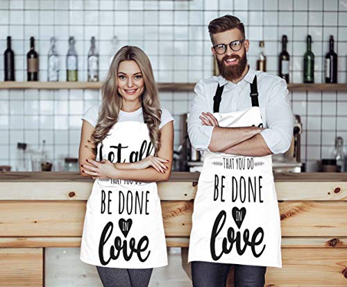 EKOBLA Let All That You Do Be Done In Love Aprons Motivational Bible Quote Christian Verse Waterproof Resistant Chef Cooking Kitchen BBQ Adjustable Aprons for Women Men 27x31 Inch
