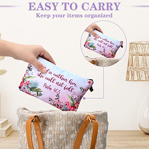 Chunful 12 Pcs Inspirational Christian Bags Bulk for Women Bible Verse Cosmetic Bag Pencil Pouch Gift Zippered Flower Organizer for Student Office Journaling Supplies, 7.48 x 4.72 Inch(Stylish)