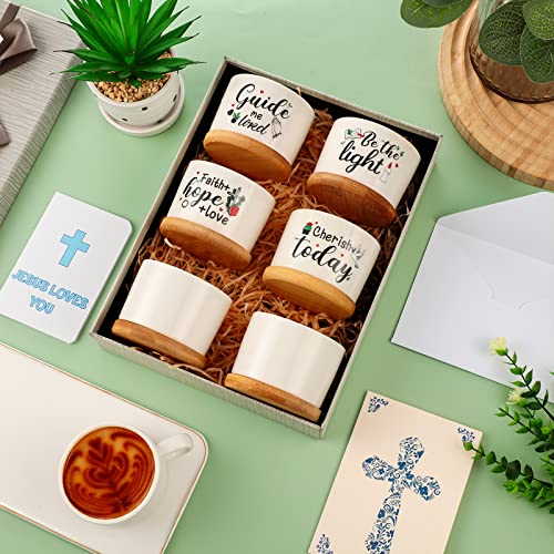 6 Pcs Christian Bible Verse Gifts Set Funny Succulent Plant Pot with Bamboo Tray Ceramic Funny Planter Succulent Accessories Cute Plants Pots for Women Teacher Coworker Birthday Gifts (Bible Style)