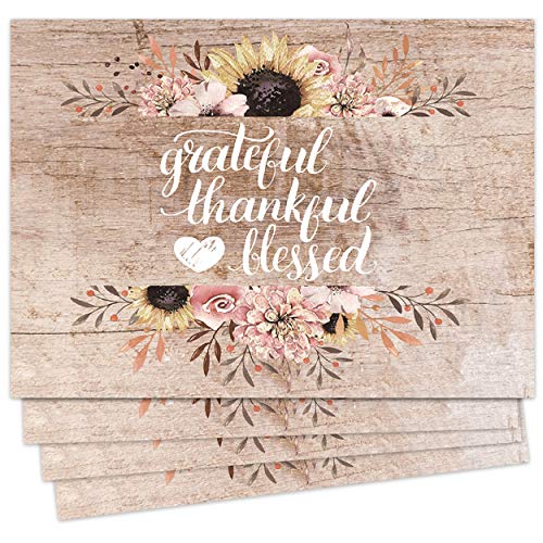 Blissful Living Set of 4 Placemats, Stain Resistant - Decorate Your Kitchen Table with Our Beautiful Rectangle pad placemat (Thankful Wood)