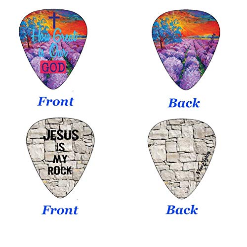 Christian Guitar Picks - 12 pack - Bible Inspirational Messages - Celluloid Medium by NewEights Best Gift for Church Pastor Worship Team Baptism