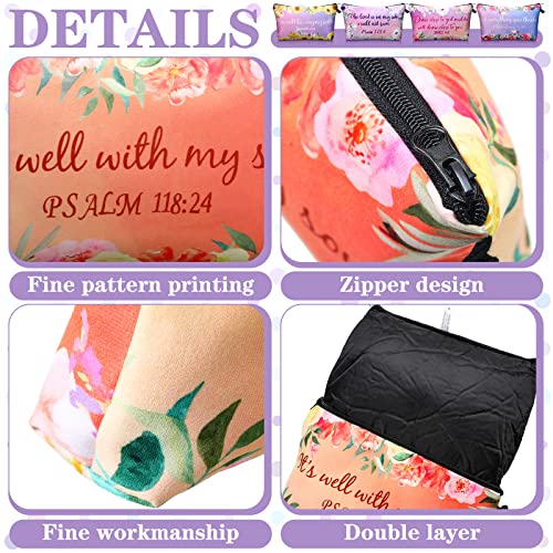 Chunful 12 Pcs Inspirational Christian Bags Bulk for Women Bible Verse Cosmetic Bag Pencil Pouch Gift Zippered Flower Organizer for Student Office Journaling Supplies, 7.48 x 4.72 Inch(Stylish)