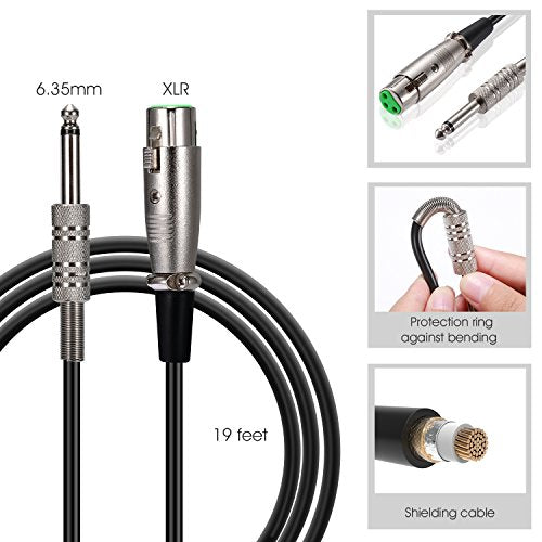 HOTEC Premium Vocal Dynamic Handheld Microphone with 19ft Detachable XLR Cable and ON/Off Switch (Metal Black) (H-W07)