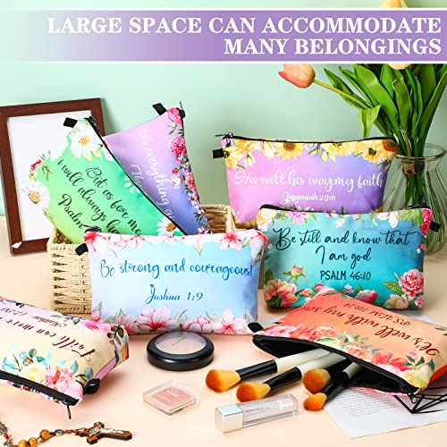Chunful 12 Pcs Inspirational Christian Bags Bulk for Women Bible Verse Cosmetic Bag Pencil Pouch Gift Zippered Flower Organizer for Student Office Journaling Supplies, 7.48 x 4.72 Inch(Stylish)