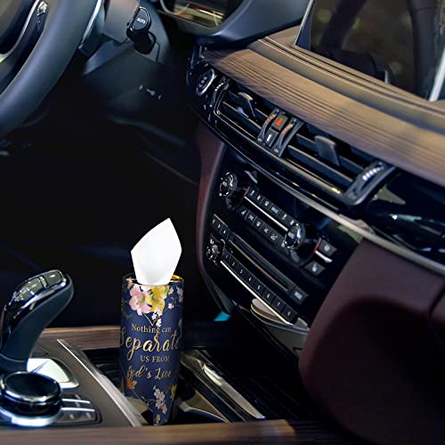 12 Pcs Christian Gifts Cylinder Car Tissues Boxes Religious Quotes Car Napkins Round Disposable Tissues Boxes Travel Facial Tissues Boxes for Car Cup Holder Tissues Box Round Container (Blossom)