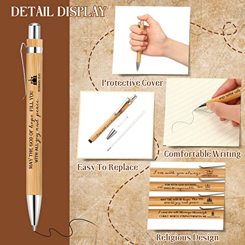 10 Pcs Bible Verse Pens Bamboo Christian Pen Wooden Retractable Bible Pen 1 mm Inspirational Quotes Ballpoint Pen Motivational Pen Bulk for Women Men Office School Supplies Christmas Writing Gifts