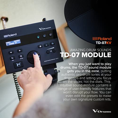 Roland TD-07KV Electronic V-Drums Kit – Legendary Dual-Ply All Mesh Head kit with superior expression and playability – Bluetooth Audio & MIDI – USB for recording audio and MIDI data – 40 FREE Melodic