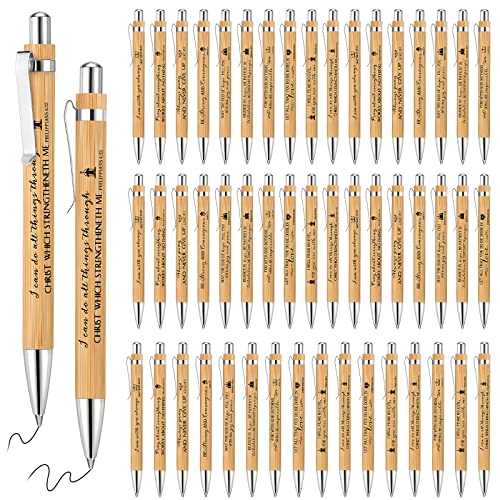 10 Pcs Bible Verse Pens Bamboo Christian Pen Wooden Retractable Bible Pen 1 mm Inspirational Quotes Ballpoint Pen Motivational Pen Bulk for Women Men Office School Supplies Christmas Writing Gifts