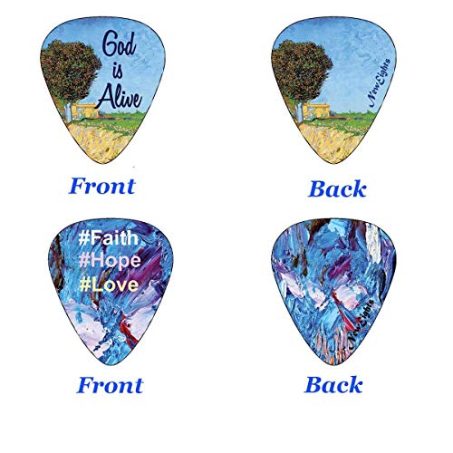 Christian Guitar Picks - 12 pack - Bible Inspirational Messages - Celluloid Medium by NewEights Best Gift for Church Pastor Worship Team Baptism
