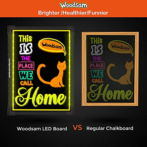 Woodsam LED Drawing Painting Board - 24" x 16" Erasable Non Porous Glass Surface with 8 Fluorescent Window Markers-Best for Chalkboard Blackboard Whiteboard Bulletin/Letter/Spelling/Display/Menu Board