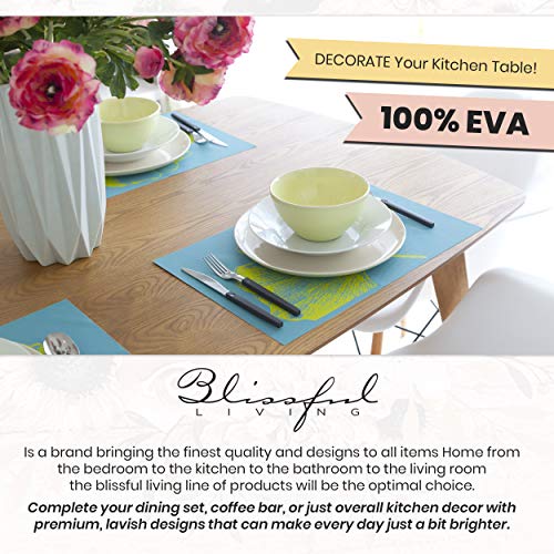 Blissful Living Set of 4 Placemats, Stain Resistant - Decorate Your Kitchen Table with Our Beautiful Rectangle pad placemat (Thankful Wood)