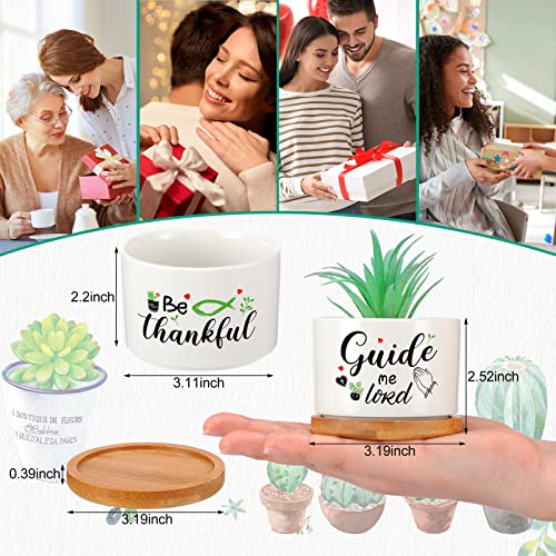 6 Pcs Christian Bible Verse Gifts Set Funny Succulent Plant Pot with Bamboo Tray Ceramic Funny Planter Succulent Accessories Cute Plants Pots for Women Teacher Coworker Birthday Gifts (Bible Style)