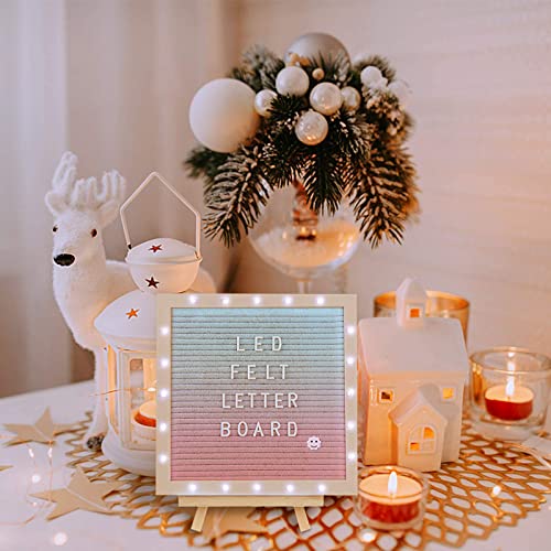 LED Gradient Felt Letter Board Sign Lights, 10in × 10in Changeable Message Board with 470 Black & White Pre-Cut Letters for Christmas Birthday Gifts Baby Showers Wedding Party Decor