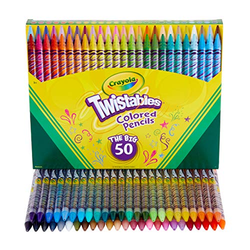 Crayola Twistables Colored Pencil Set (50ct), No Sharpen Colored Pencils For Kids, Coloring Book Pencils, Stocking Stuffers for Kids, Holiday Gift, 4+