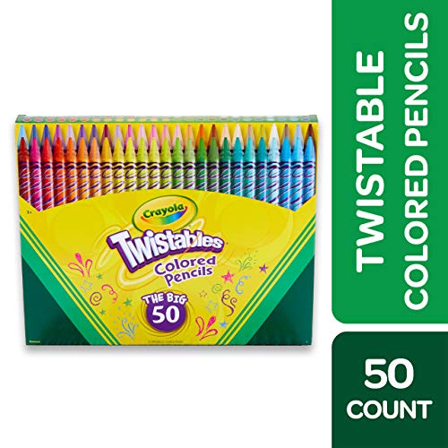 Crayola Twistables Colored Pencil Set (50ct), No Sharpen Colored Pencils For Kids, Coloring Book Pencils, Stocking Stuffers for Kids, Holiday Gift, 4+