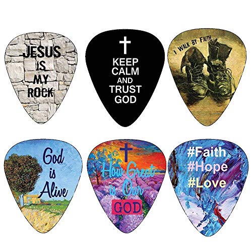 Christian Guitar Picks - 12 pack - Bible Inspirational Messages - Celluloid Medium by NewEights Best Gift for Church Pastor Worship Team Baptism