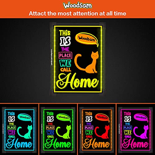 Woodsam LED Drawing Painting Board - 24" x 16" Erasable Non Porous Glass Surface with 8 Fluorescent Window Markers-Best for Chalkboard Blackboard Whiteboard Bulletin/Letter/Spelling/Display/Menu Board