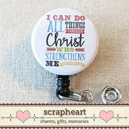 BIBLE VERSE Nursing Badge Reel, I Can Do All Things Through Christ Phil 4:13 - Retractable ID Badge Reel With Swivel Pinch Clip, Mylar Button Nurse Badge Holder, Nurse Graduation Gifts