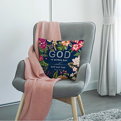 HGOD DESIGNS Flowers Pillow Covers Christian Quotes Throw Pillow Case,Bible Verses God is Within Her She Will Not Fall Psalm 46 10 Cotton Linen Square Pillow Cover for Men/Women/18x18 inch