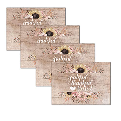 Blissful Living Set of 4 Placemats, Stain Resistant - Decorate Your Kitchen Table with Our Beautiful Rectangle pad placemat (Thankful Wood)