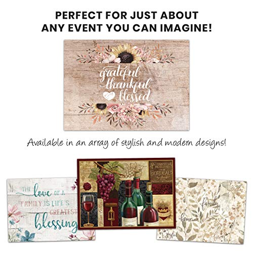 Blissful Living Set of 4 Placemats, Stain Resistant - Decorate Your Kitchen Table with Our Beautiful Rectangle pad placemat (Thankful Wood)