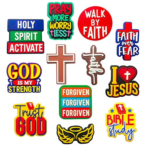 Leverzo 12 Christian Shoe Charms Accessories & Pins – Gifts for Women, Teens, Girls, Boys & Adults | Jesus Shoe Charms for Bubble Slides for Church, Birthday Gift